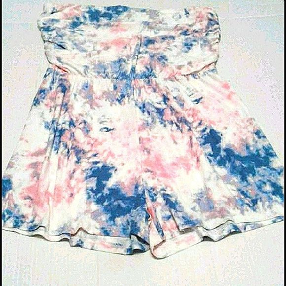 Full Circle Trends Blue & Pink Tie Dye Strapless Soft Flowy Romper - Picture 1 of 9